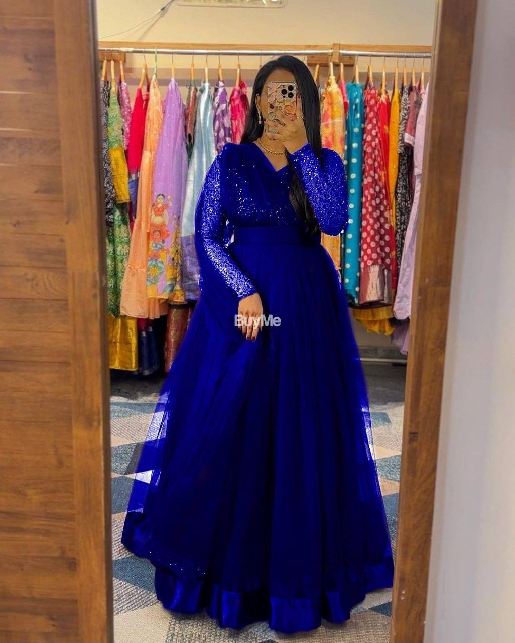 GOWN + DUPATTA AND JACKET SET WITH BELT - BLUE