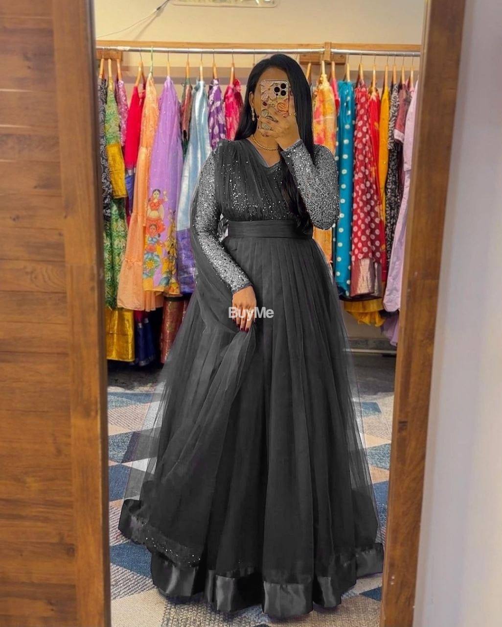 GOWN + DUPATTA AND JACKET SET WITH BELT - ASH