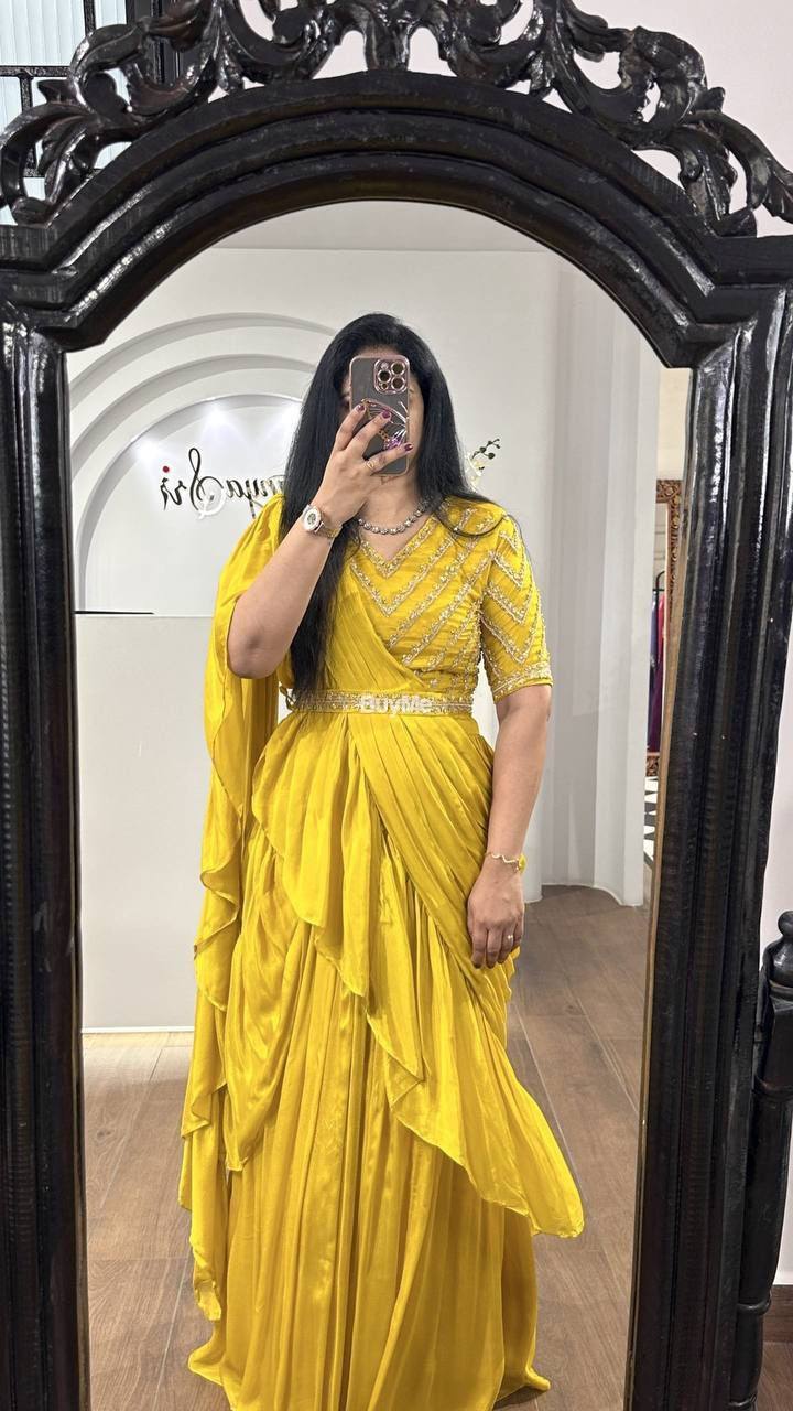 YELLOW CHINNON DRAPE - PARTY DRESS