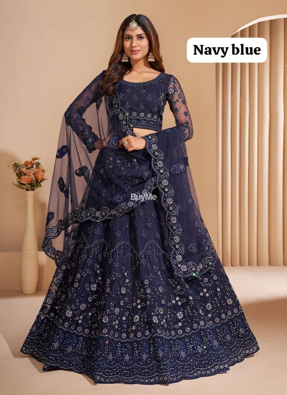 LEHNGA : NET WITH CHAIN DESIGN WORK