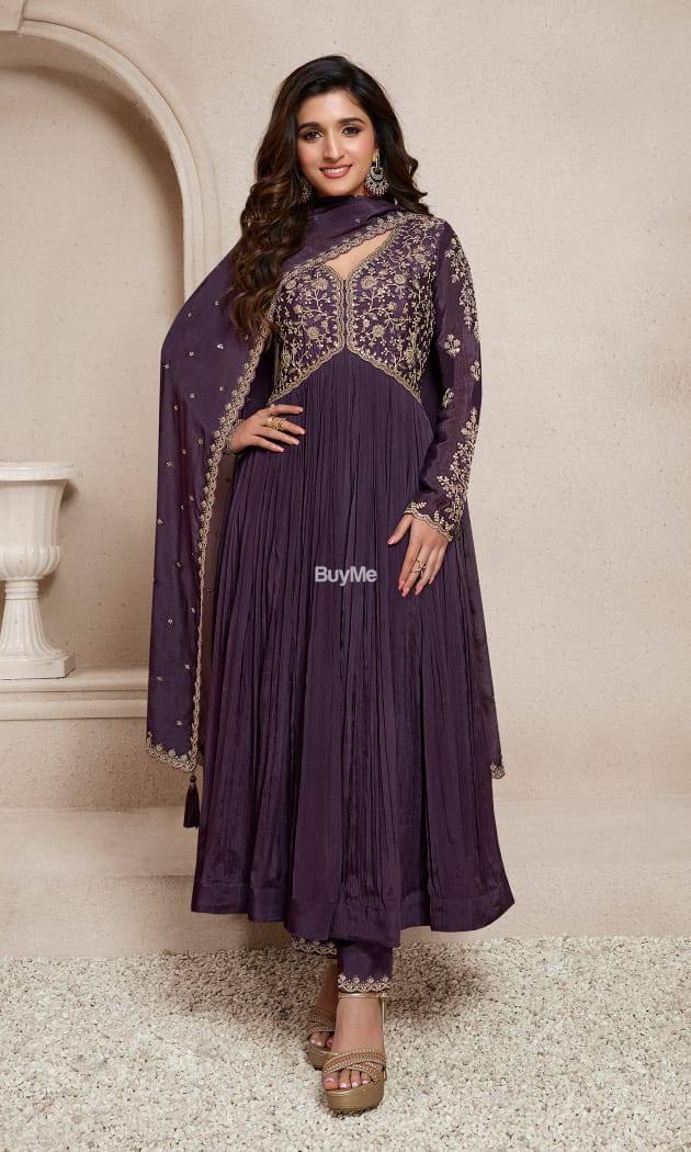 HEAVY CHINON WITH EMBROIDER SEQUENCE WORK DRESS