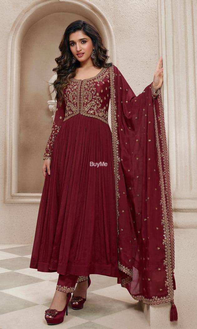 HEAVY CHINON WITH EMBROIDER SEQUENCE WORK DRESS