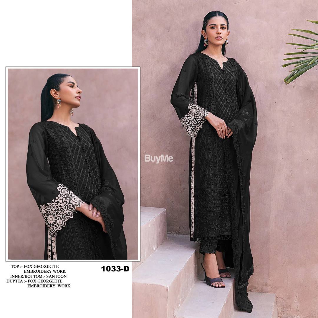 HEAVY FOX GEORGETTE SILK WITH MULTI THREAD DRESS - BLACK
