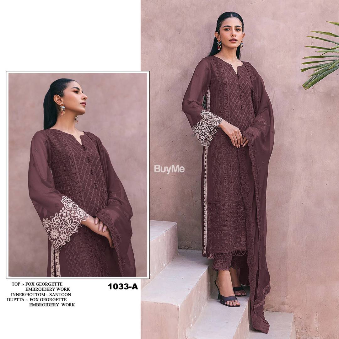 HEAVY FOX GEORGETTE SILK WITH MULTI THREAD DRESS - PURPLE