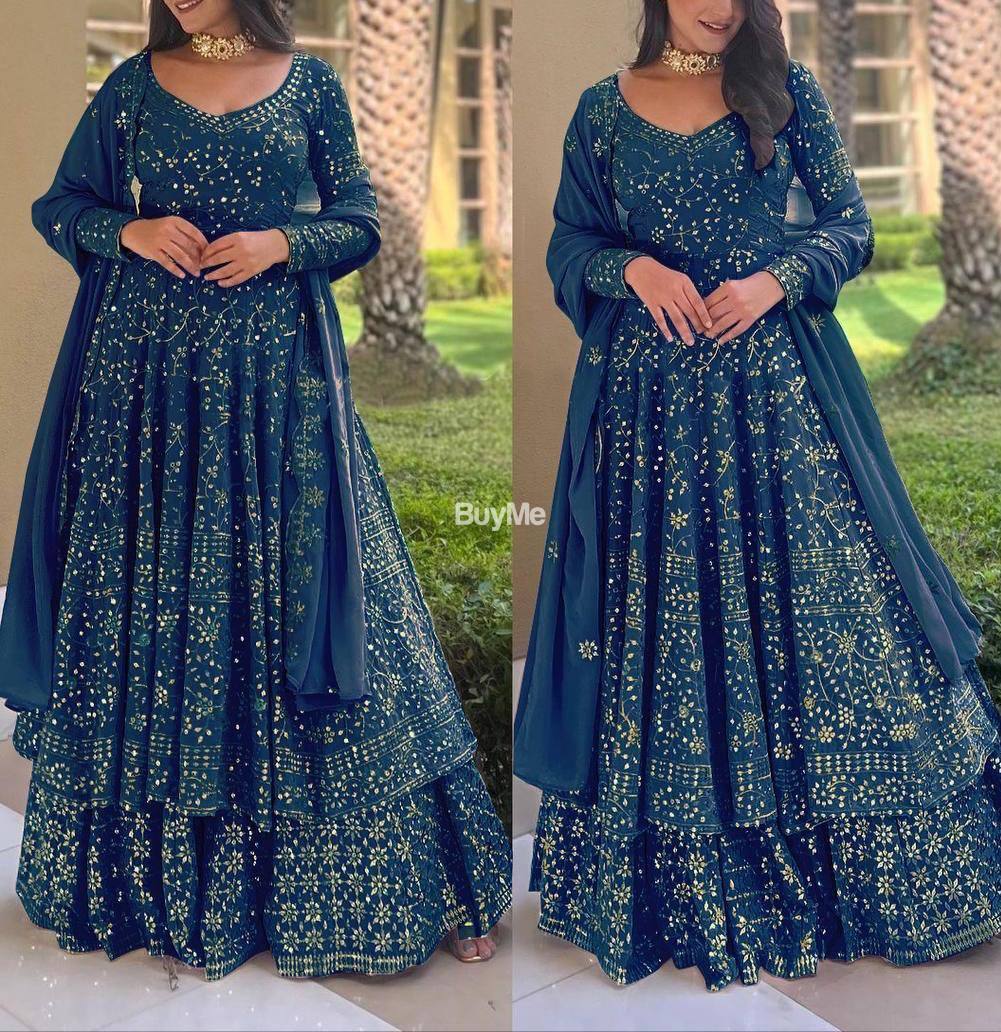 EMBROIDED WORKED DRESS - BLUE