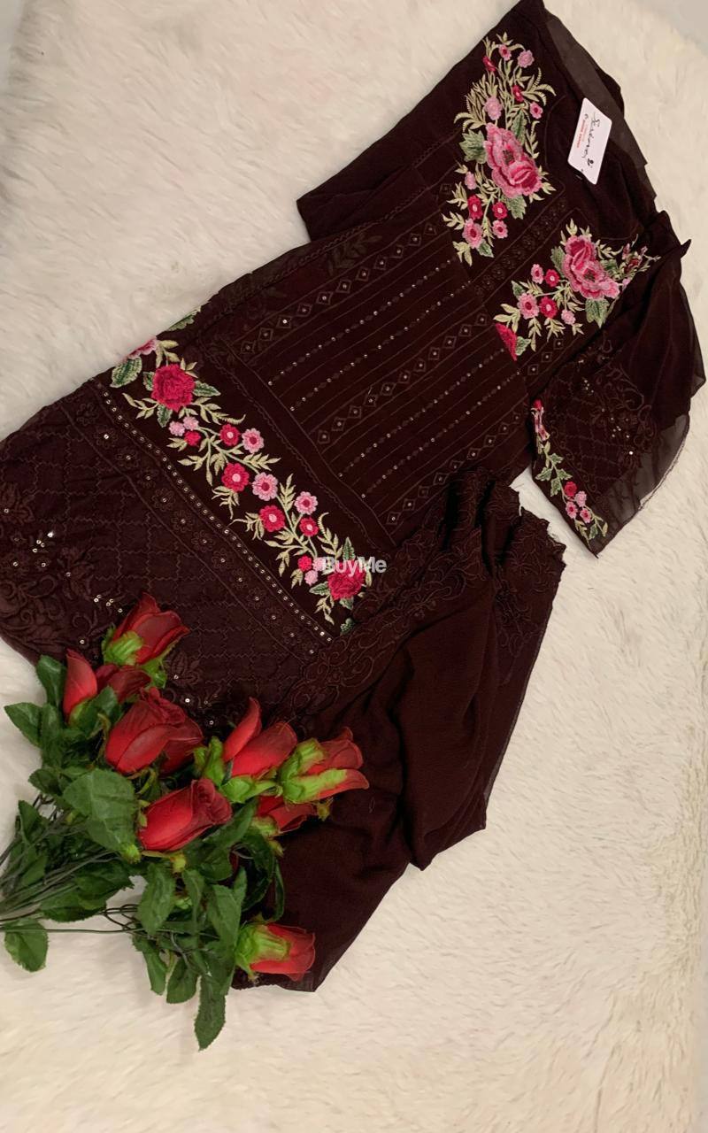EMBROIDED DRESS - BROWN