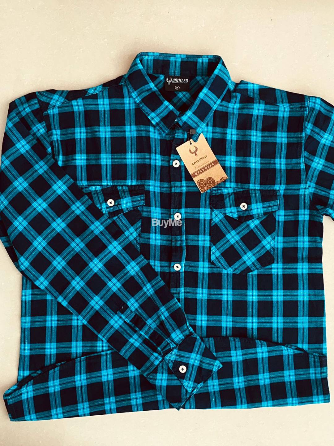 DOUBLE POCKET LONG SLEEVE SHIRTS - BLUE  (UNISEX)