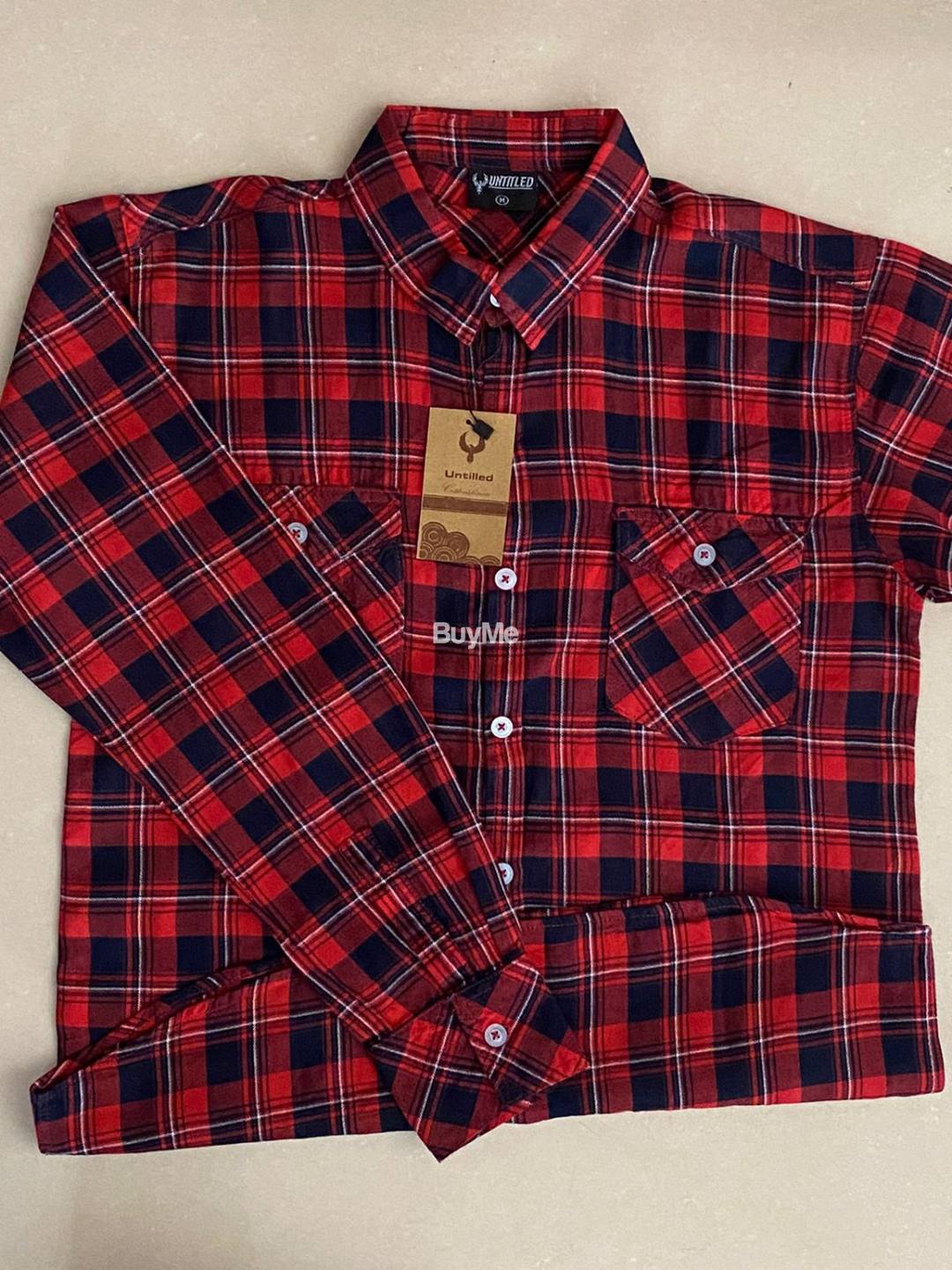 DOUBLE POCKET LONG SLEEVE SHIRTS - RED & BLACK (UNISEX)