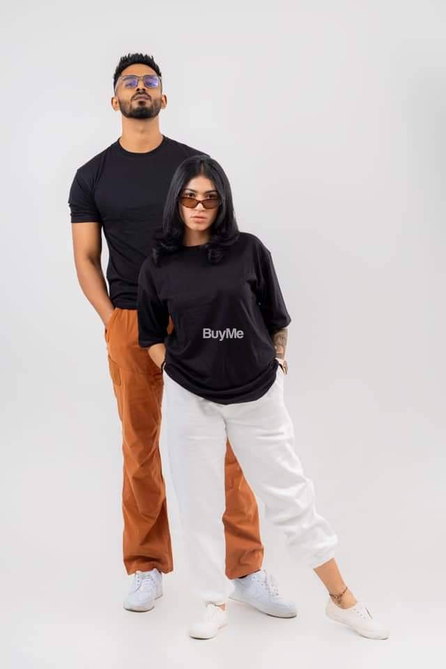 BLACK & WHITE SPECIAL COUPLE PLAIN BAGGY T-SHIRTS