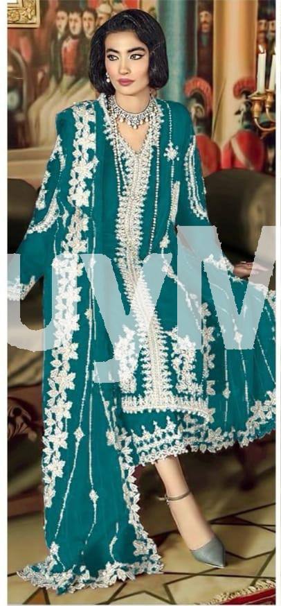 GEORGETTE HEAVY EMBROIDERY AND SEQUINS WORKED DRESS- MINT GREEN