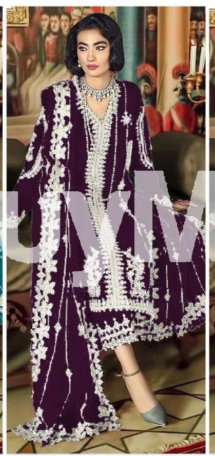 GEORGETTE HEAVY EMBROIDERY AND SEQUINS WORKED DRESS - PURPLE