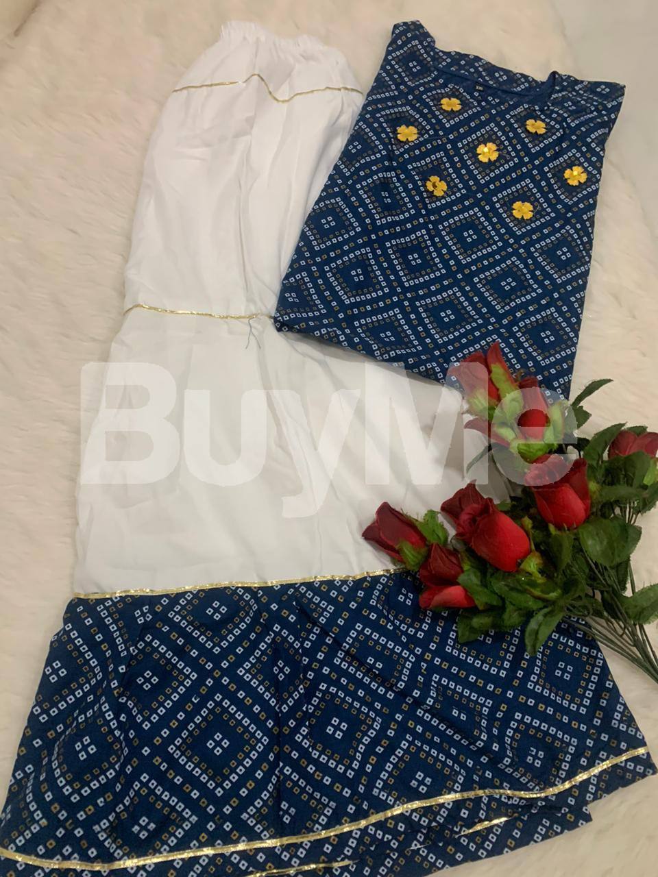 COTTON KURTHI WITH COTTON SKIRT - BLUE