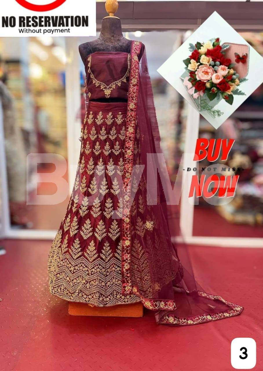 NET LEHENGA WITH CODING WORK - RED