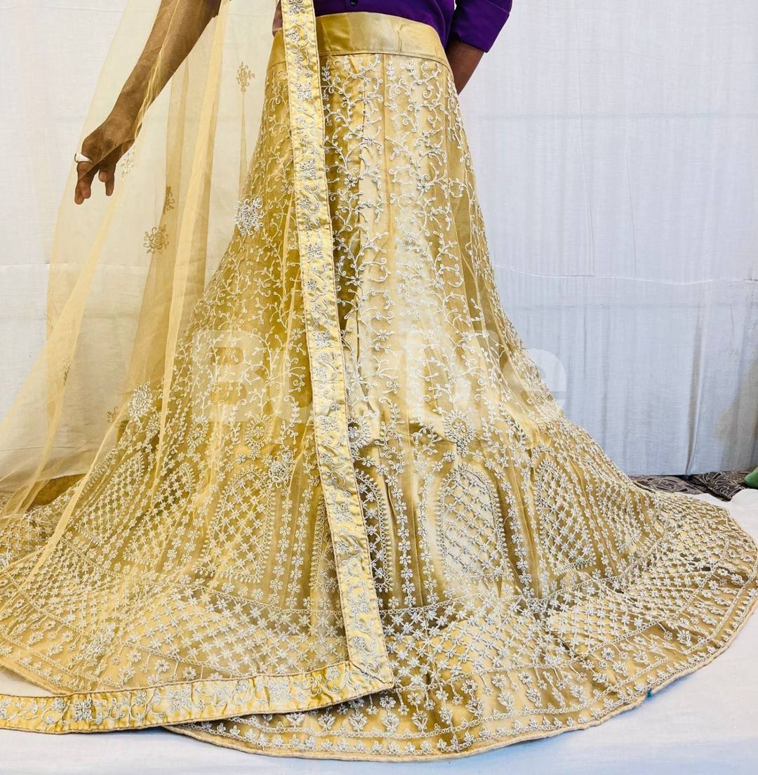 NET LEHENGA WITH CODING WORK - LIGHT YELLOW (BEIGE)