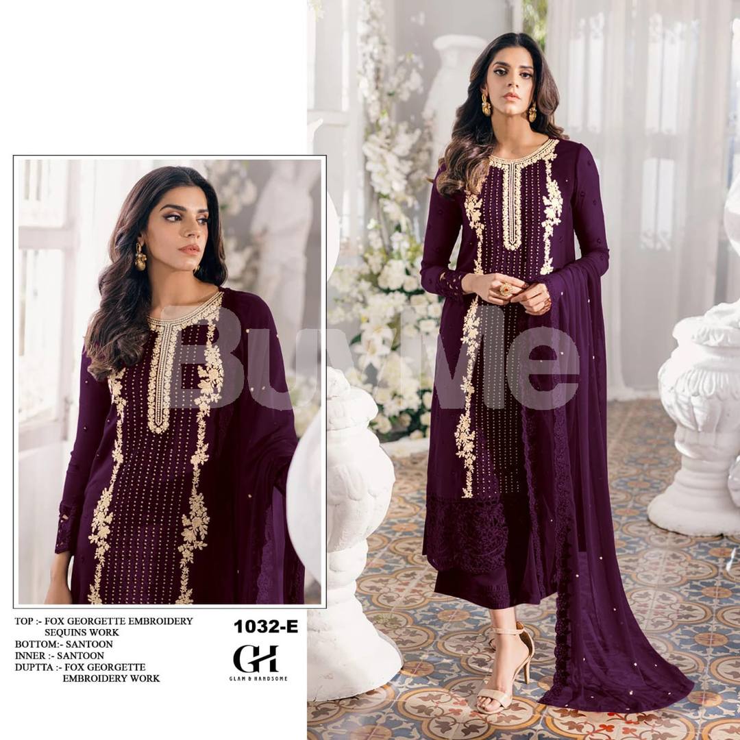 FOX GEORGETTE EMBROIDERY SEQUINS WORKED KURTA - DARK PURPLE
