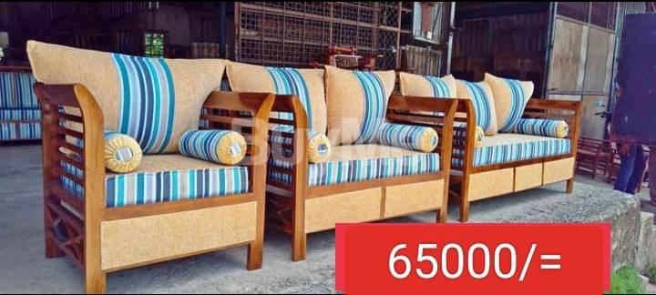 SOFA SET - BLUE & BEIGE FABRIC