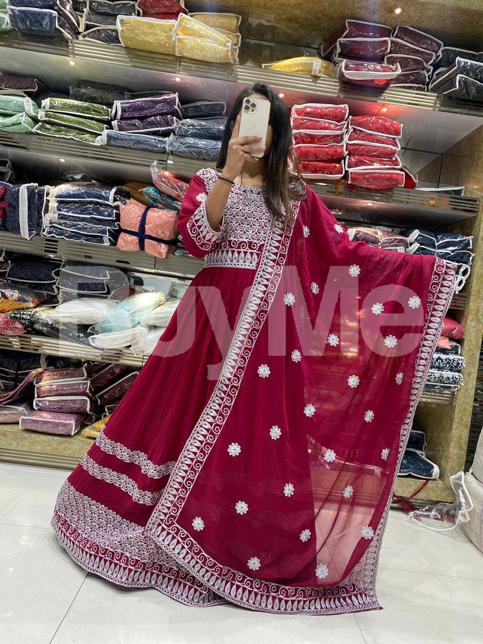 HAVEY GEORGEET WITH CREZ AND HAVEY EMBROIDERY WORK - RED