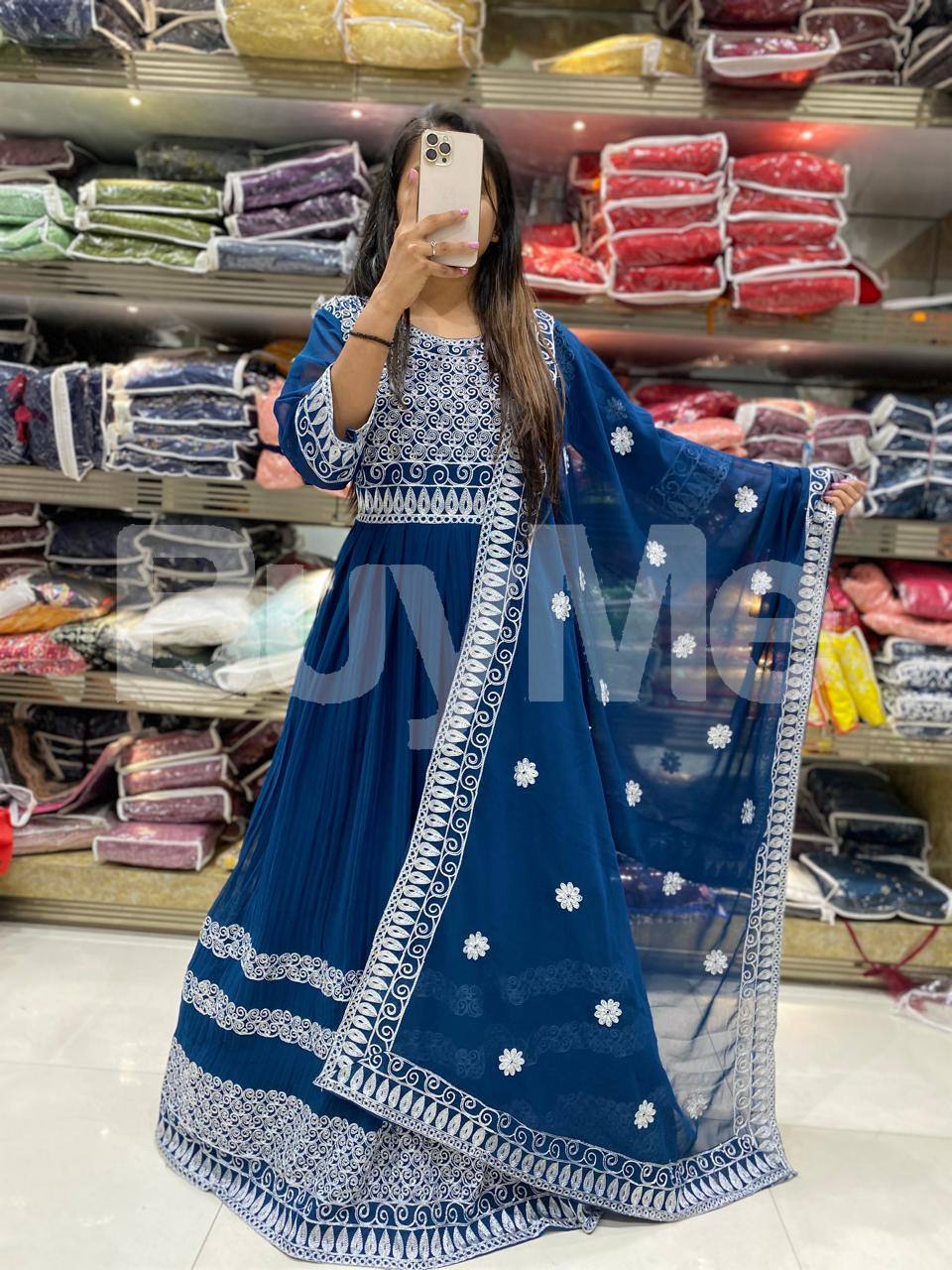 HAVEY GEORGEET WITH CREZ & HAVEY EMBROIDERY WORK DRESS - NAVY BLUE