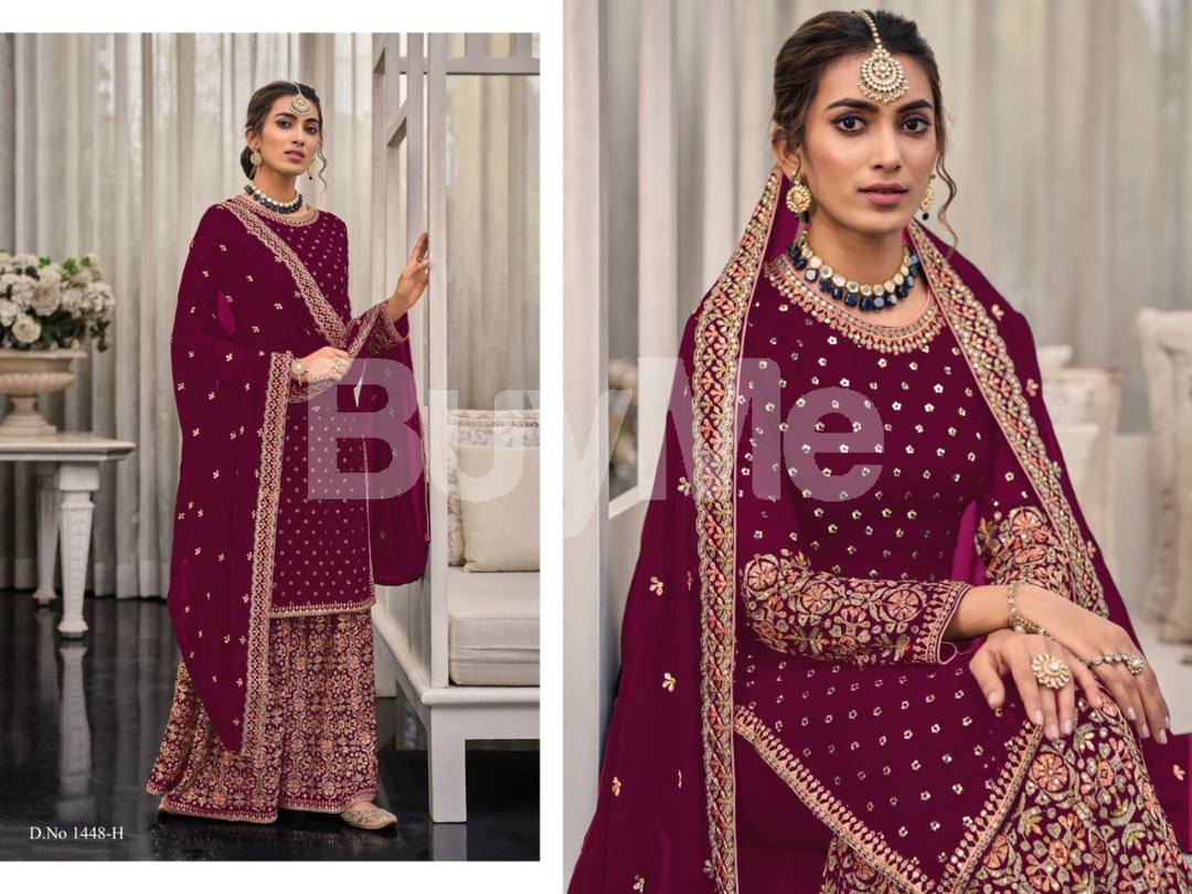GEORGETTE WITH EMBROIDERY WORK SEQUENCE WORK DRESS - DARK PINK