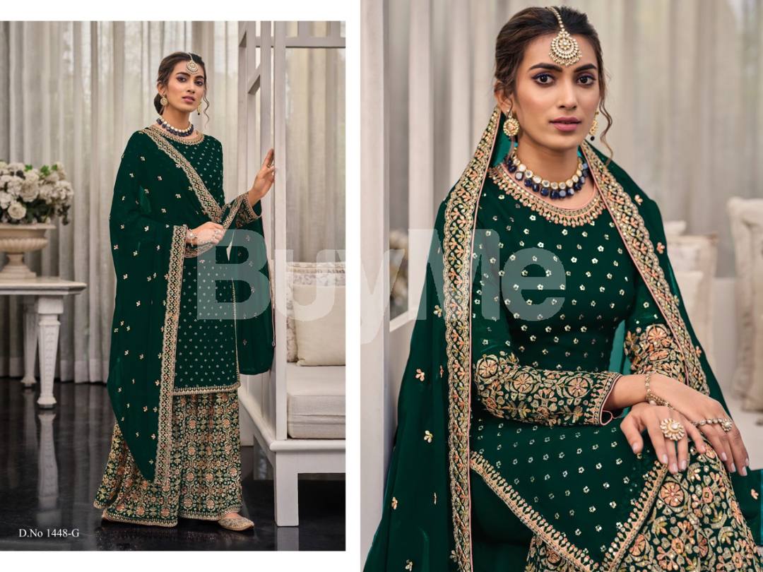 GEORGETTE WITH EMBROIDERY WORK SEQUENCE WORK DRESS - GREEN