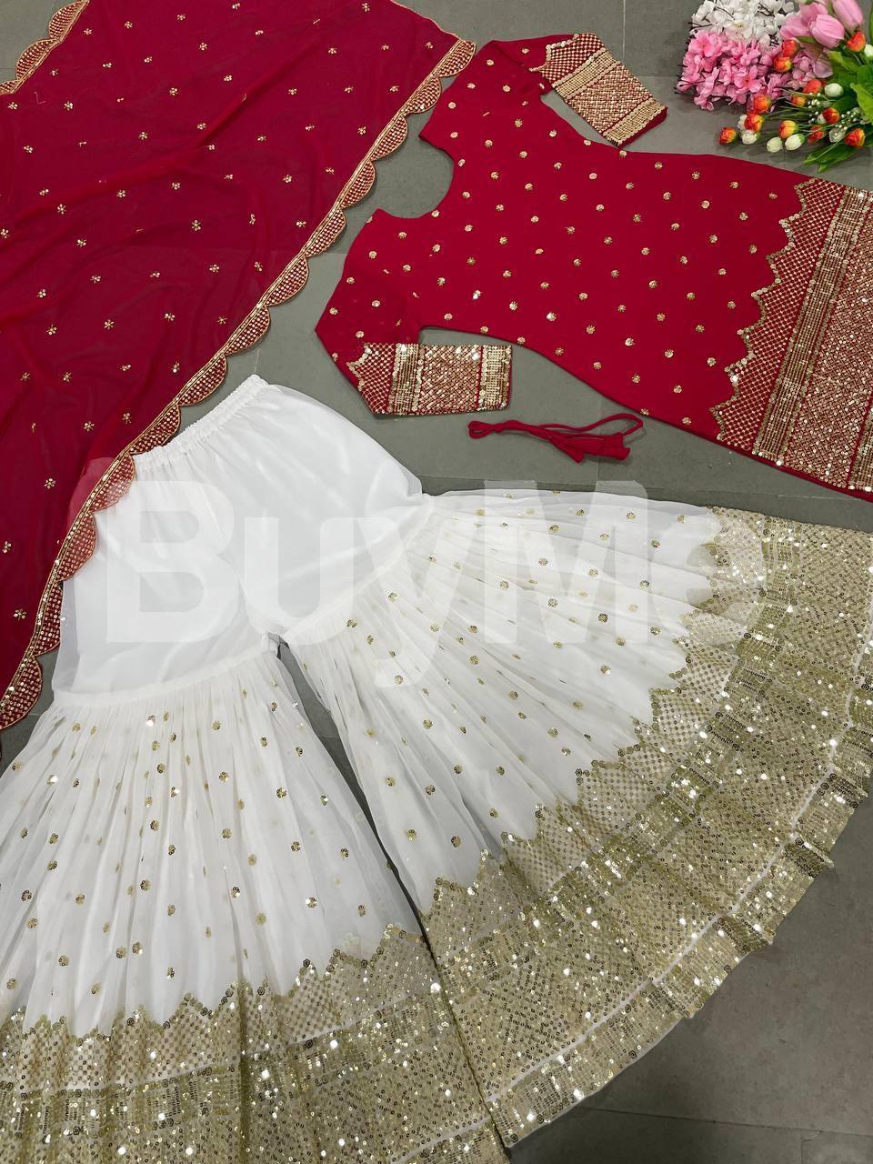 FAUX GEORGETTE WITH HEAVY 5MM EMBROIDERY WORK WITH SLEEVES