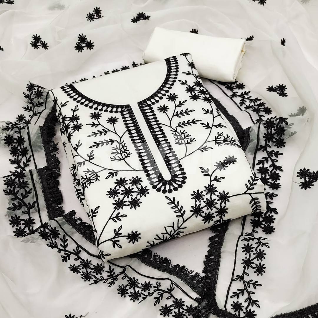 SILK WORKED DRESS - WHITE & BLACK