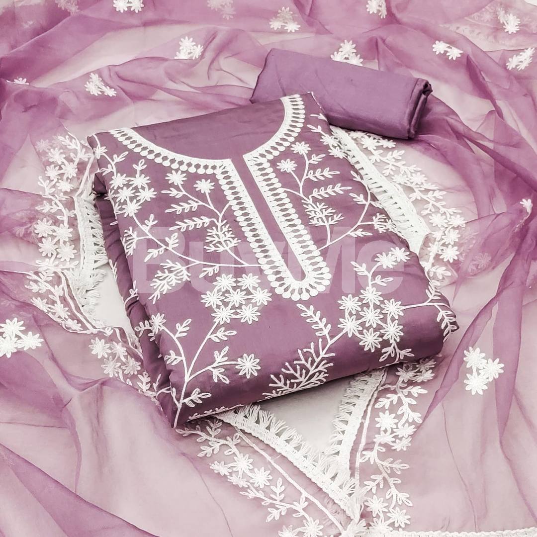 SILK WORKED DRESS - PURPLE