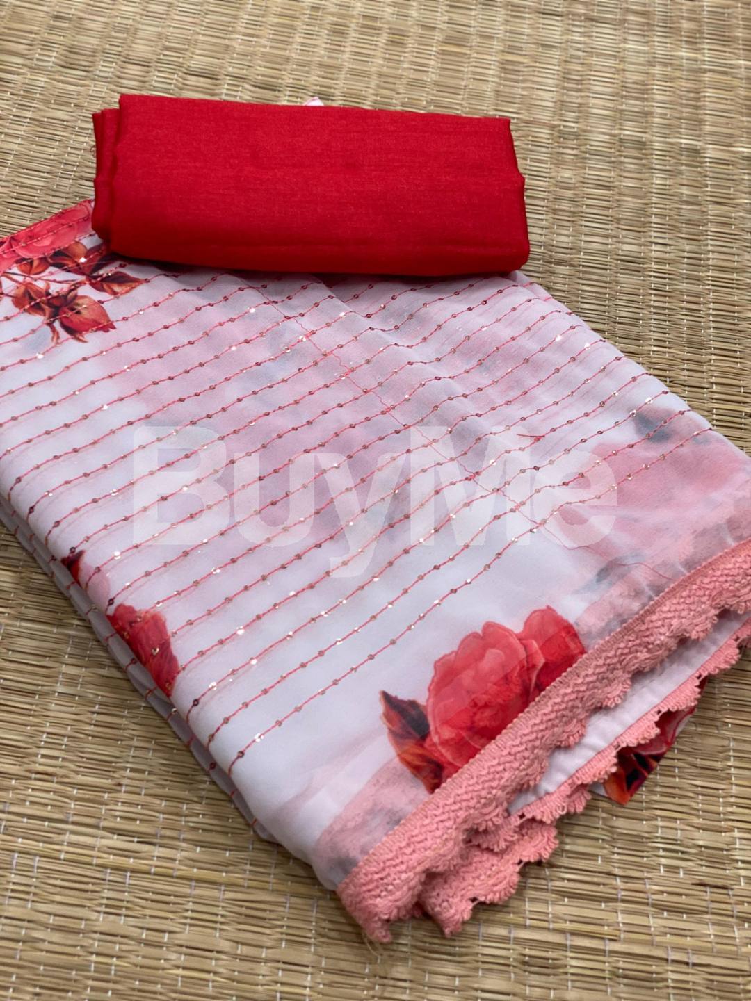 GEORGATTE SAREE WITH DIGITAL PRINT - 1
