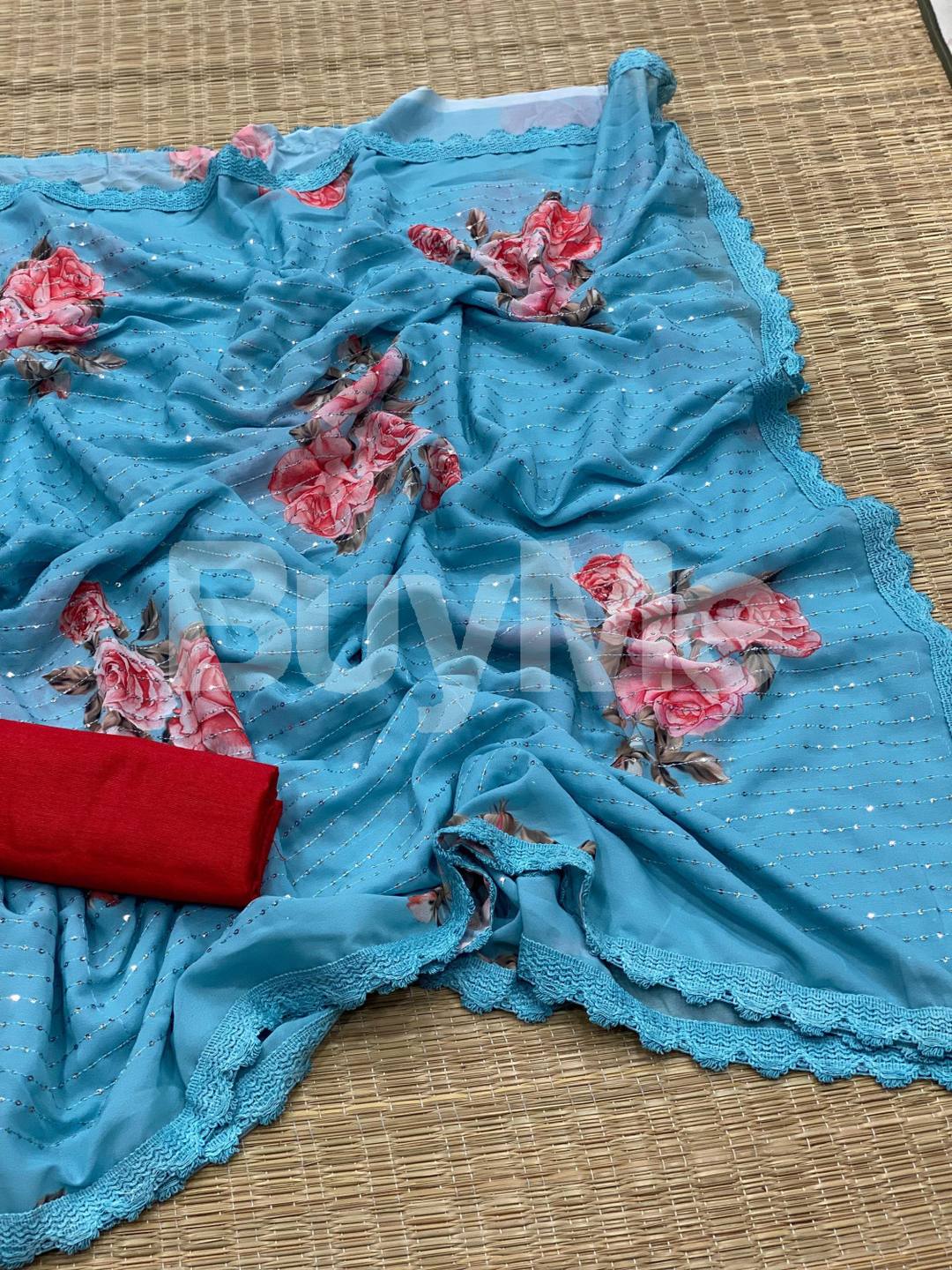 GEORGATTE SAREE WITH DIGITAL PRINT - 2