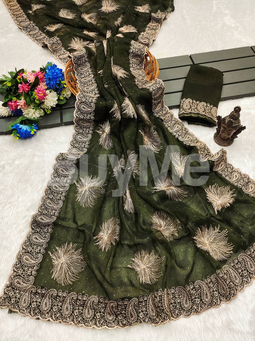 NEW LAUNCH DESIGNED SAREE - DARK GREEN