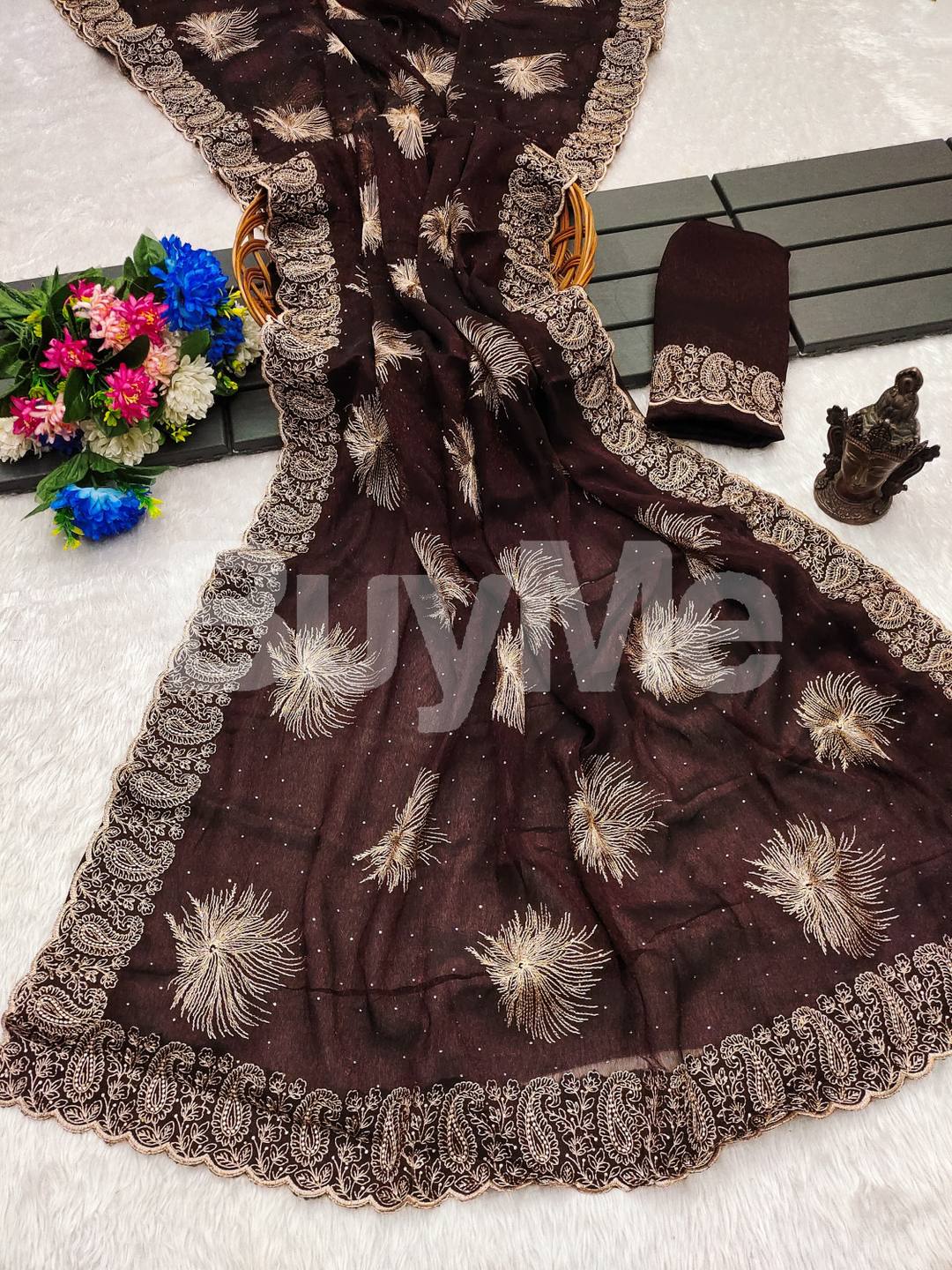 NEW LAUNCH DESIGNED SAREE - DARK BROWN
