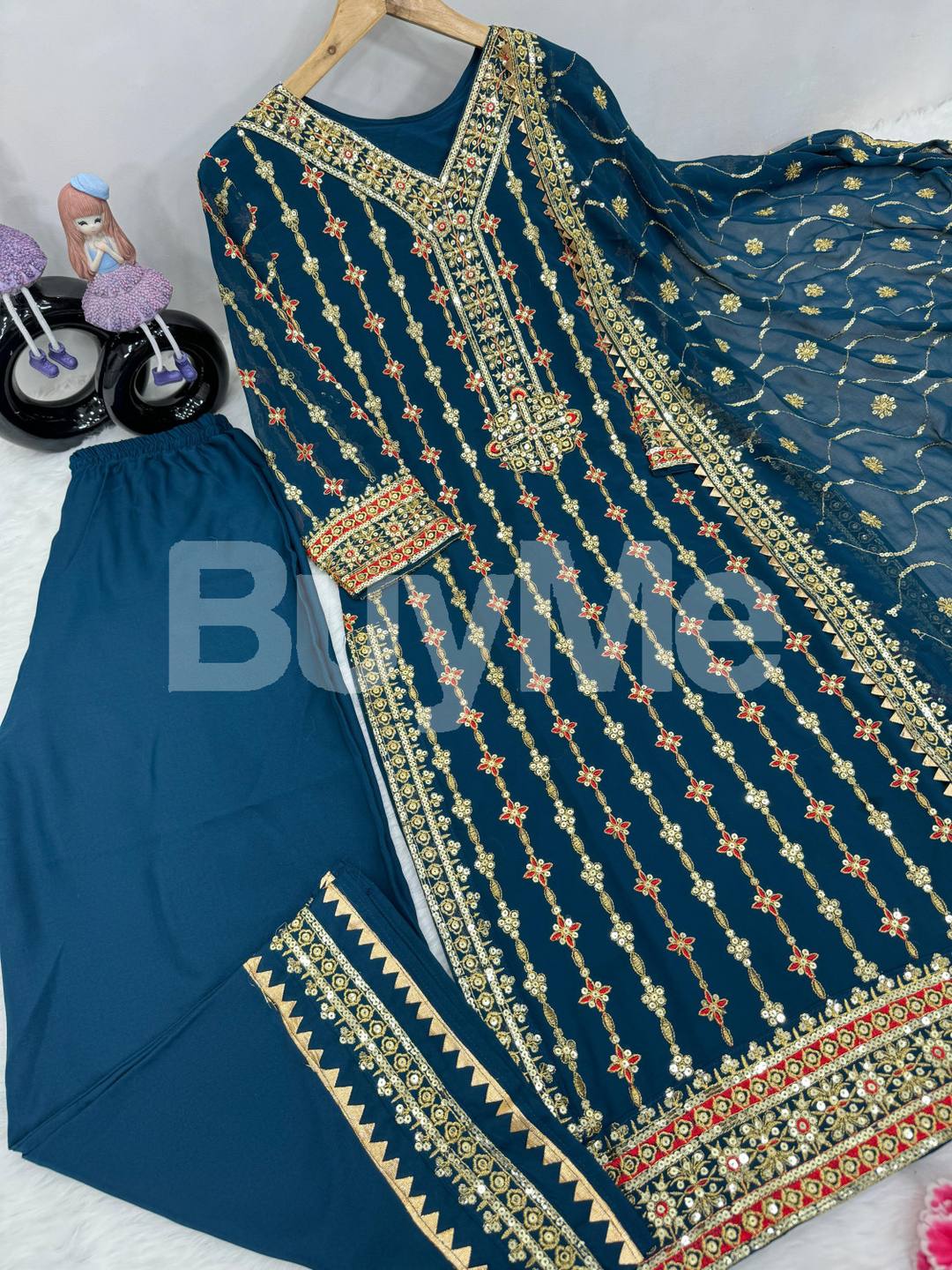 HEAVY EMBROIDERED SEQUINS WORK 3 PCS SUIT SET