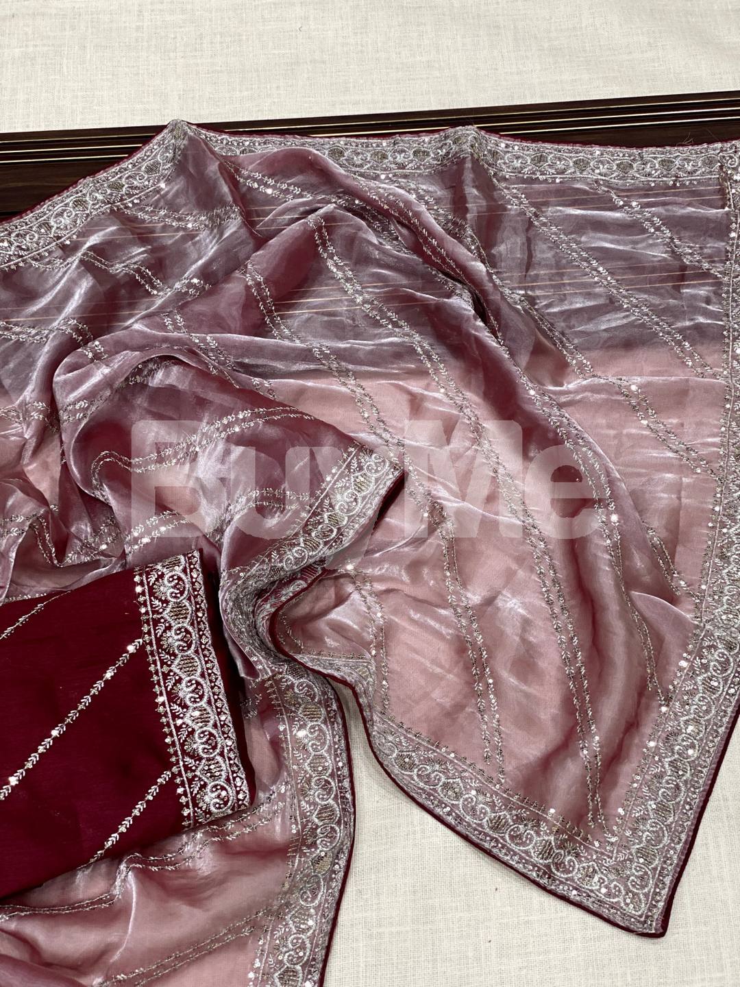 SILK EMBROIDERY SEQUINS WORKED SAREE - PINK