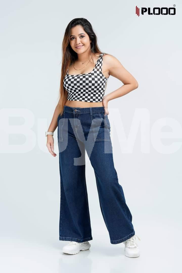 PLOOO BRANDED FRONT POCKET LADIES DENIM - DARK BLUE