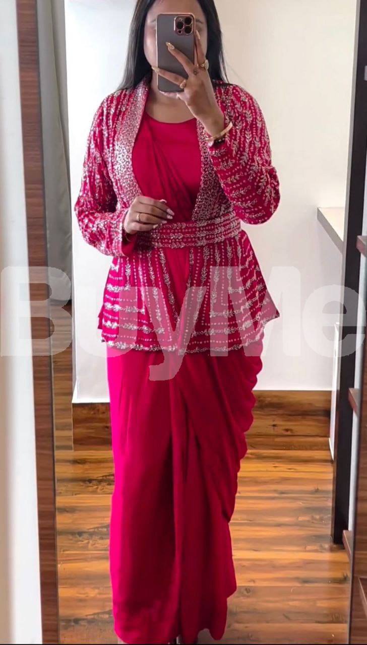 GOWN WITH EMBROIDERY BELT- PINK
