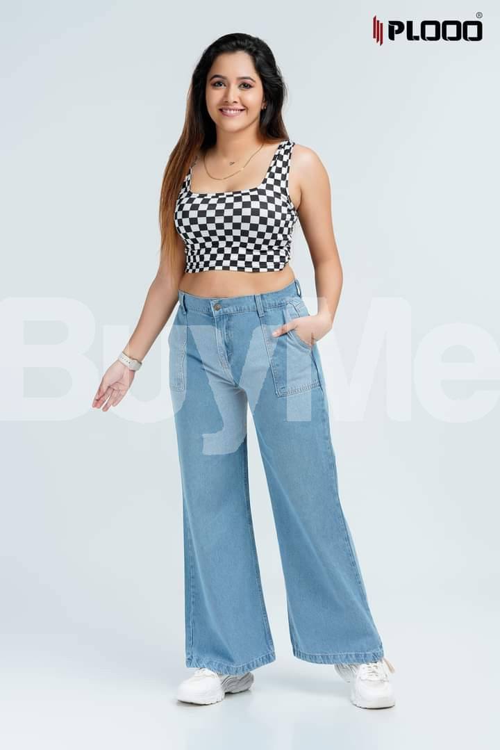 ✅ PLOOO BRANDED FRONT POCKET LADIES DENIM - MID BLUE