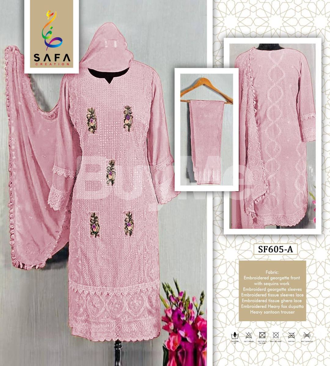 GEORGETTE WITH EMBROIDERY, HANDWORK AND LACES KURTA - LIGHT PINK