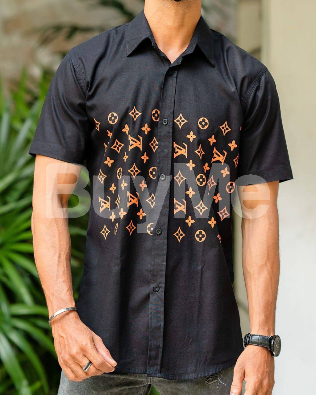 PRINTED VISCOUSE MATERIAL SHIRTS FOR MEN - BLACK