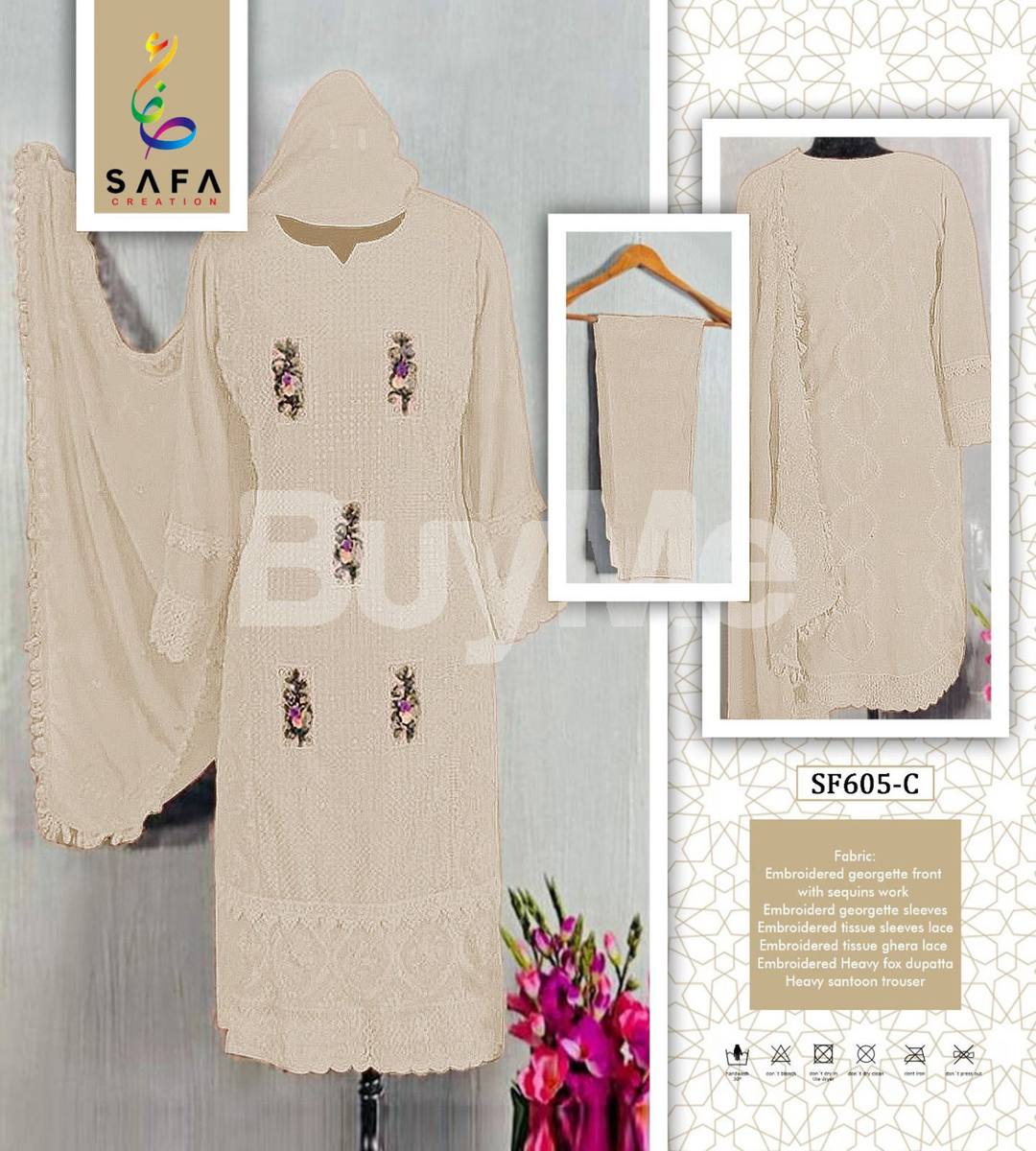 GEORGETTE WITH EMBROIDERY, HANDWORK KURTA - CREAM COLOR