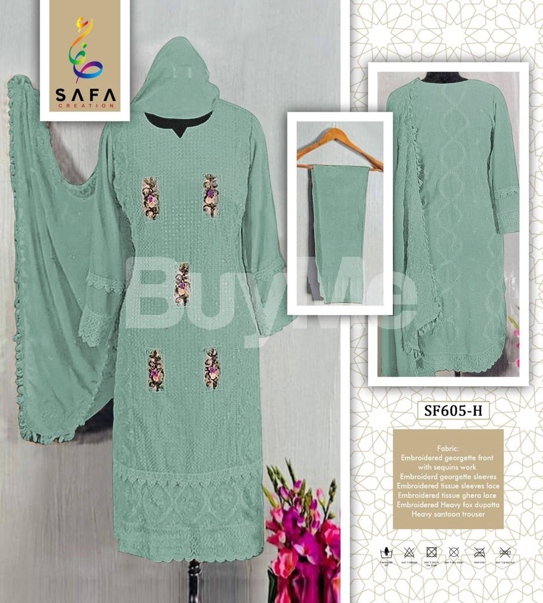 GEORGETTE WITH EMBROIDERY HANDWORK KURTA - MINT GREEN