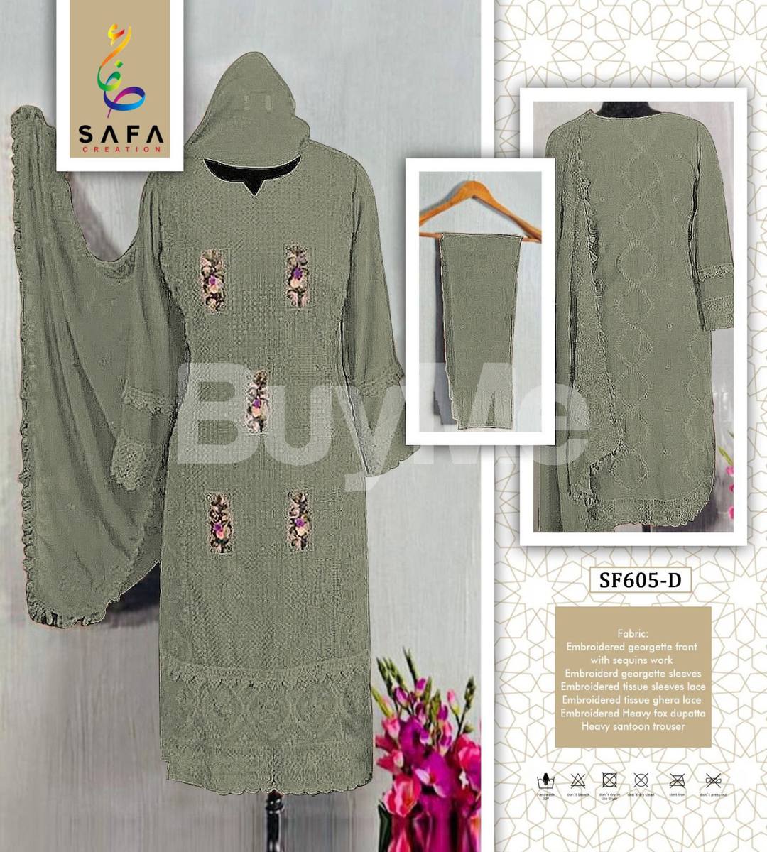 GEORGETTE WITH EMBROIDERY HANDWORK KURTA - OLIVE GREEN