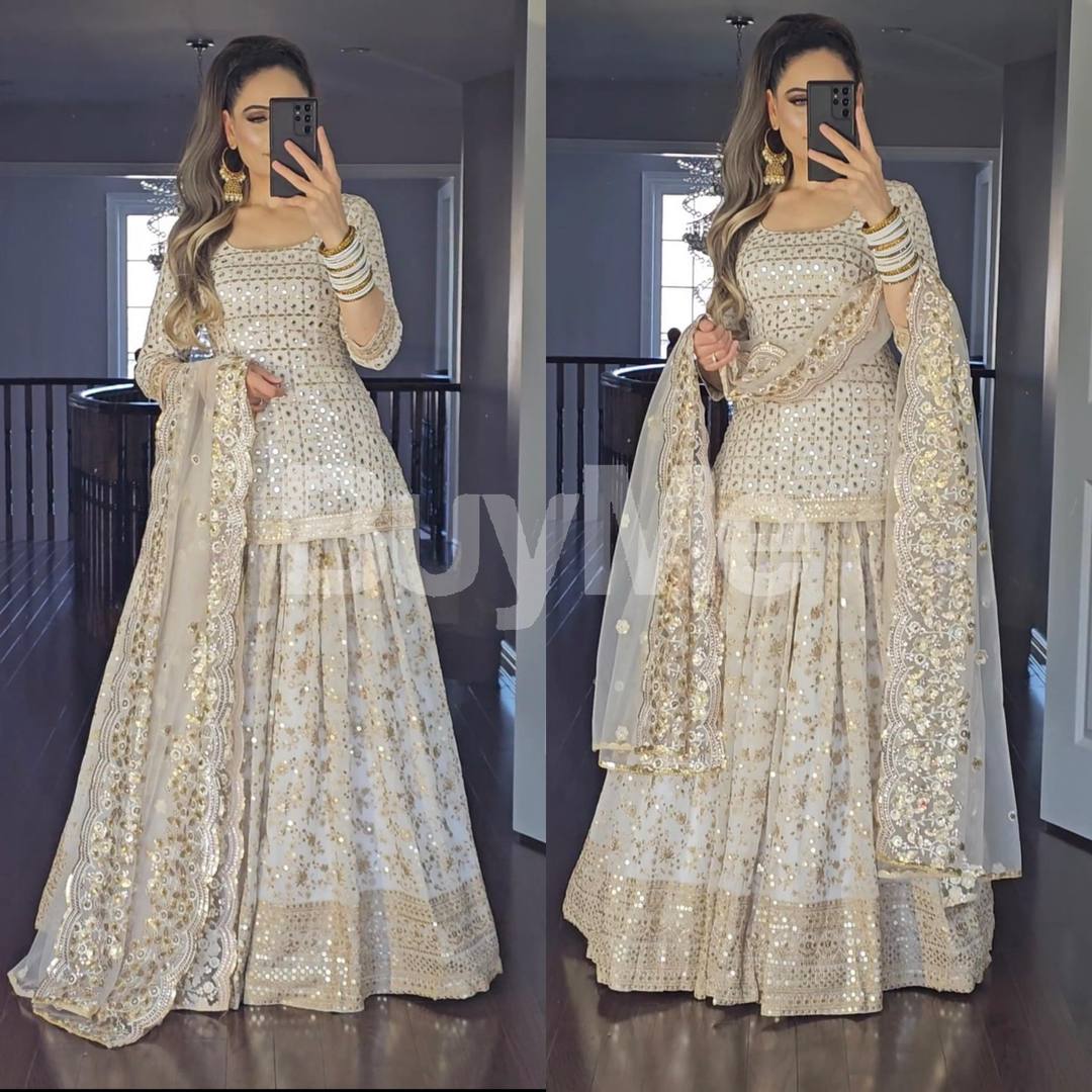LEHENGA GOLD AND WHITE MIXED