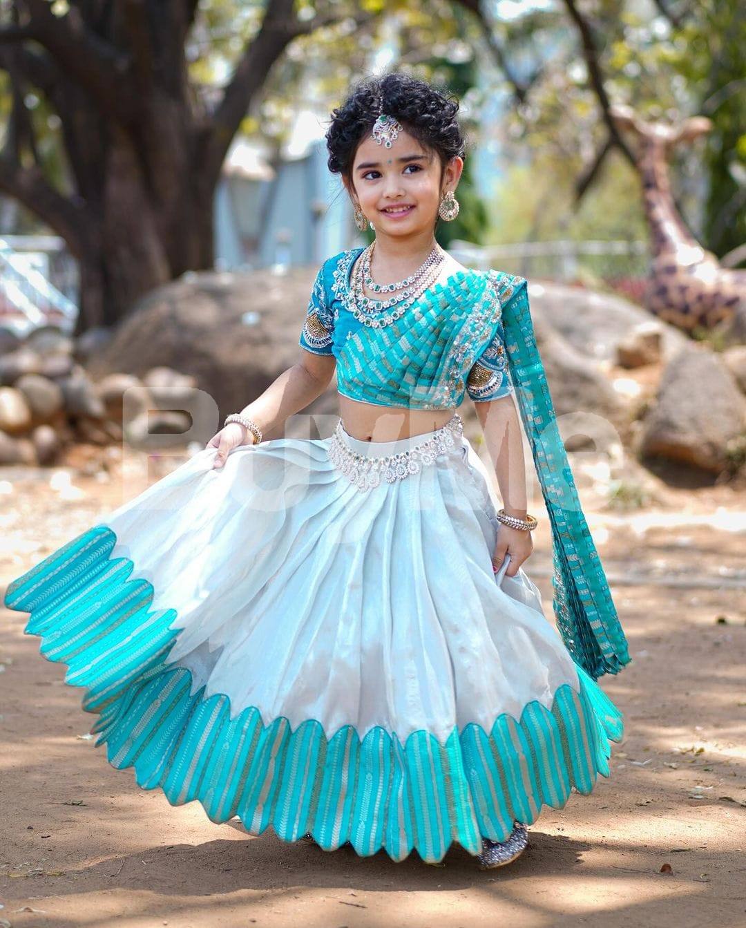 DESIGNED SAREE FOR KIDS  - LIGHT BLUE