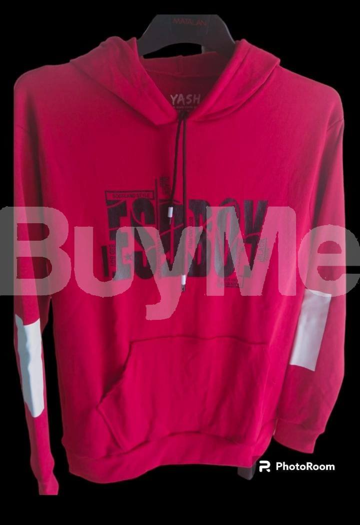 MENS CASUAL HOODED T SHIRT WITH POCKET - RED