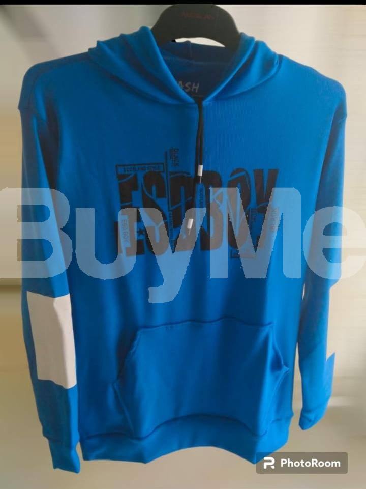 MENS CASUAL HOODED T SHIRT WITH POCKET - BLUE