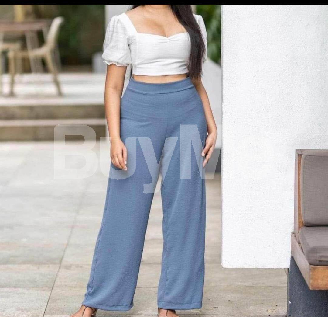 LADIES CROP TOP WITH PANT - MILD BLUE & WHITE