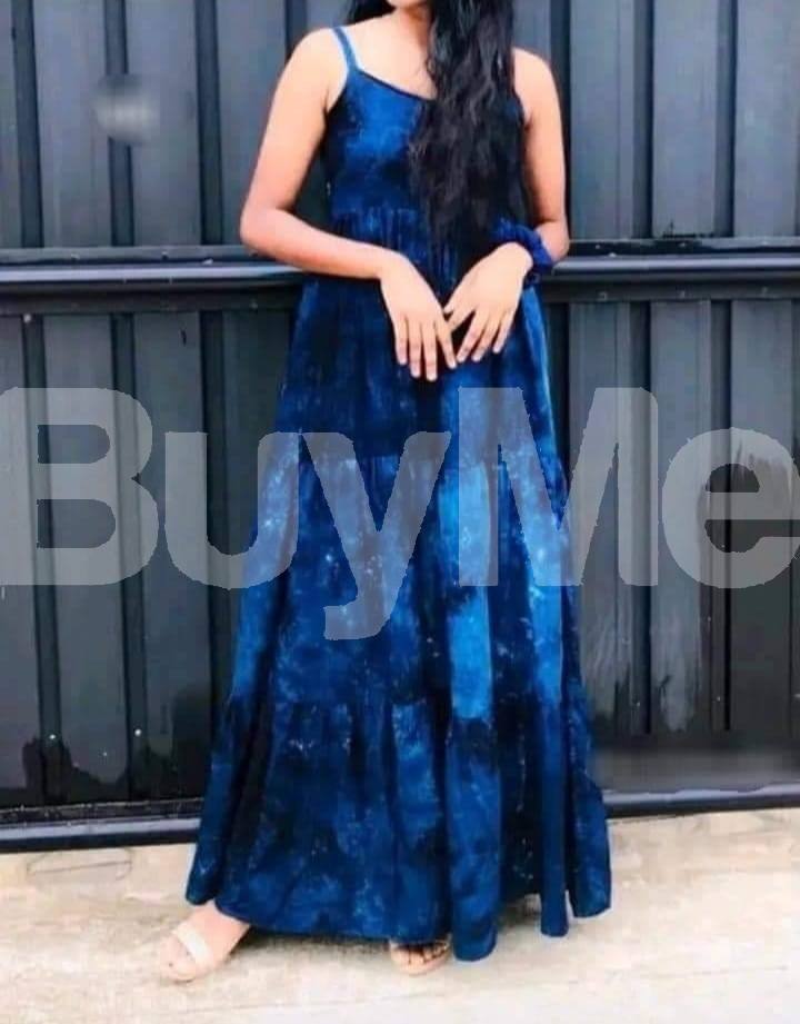 RAYON MATERIYEL LONG FROCK - BLUE