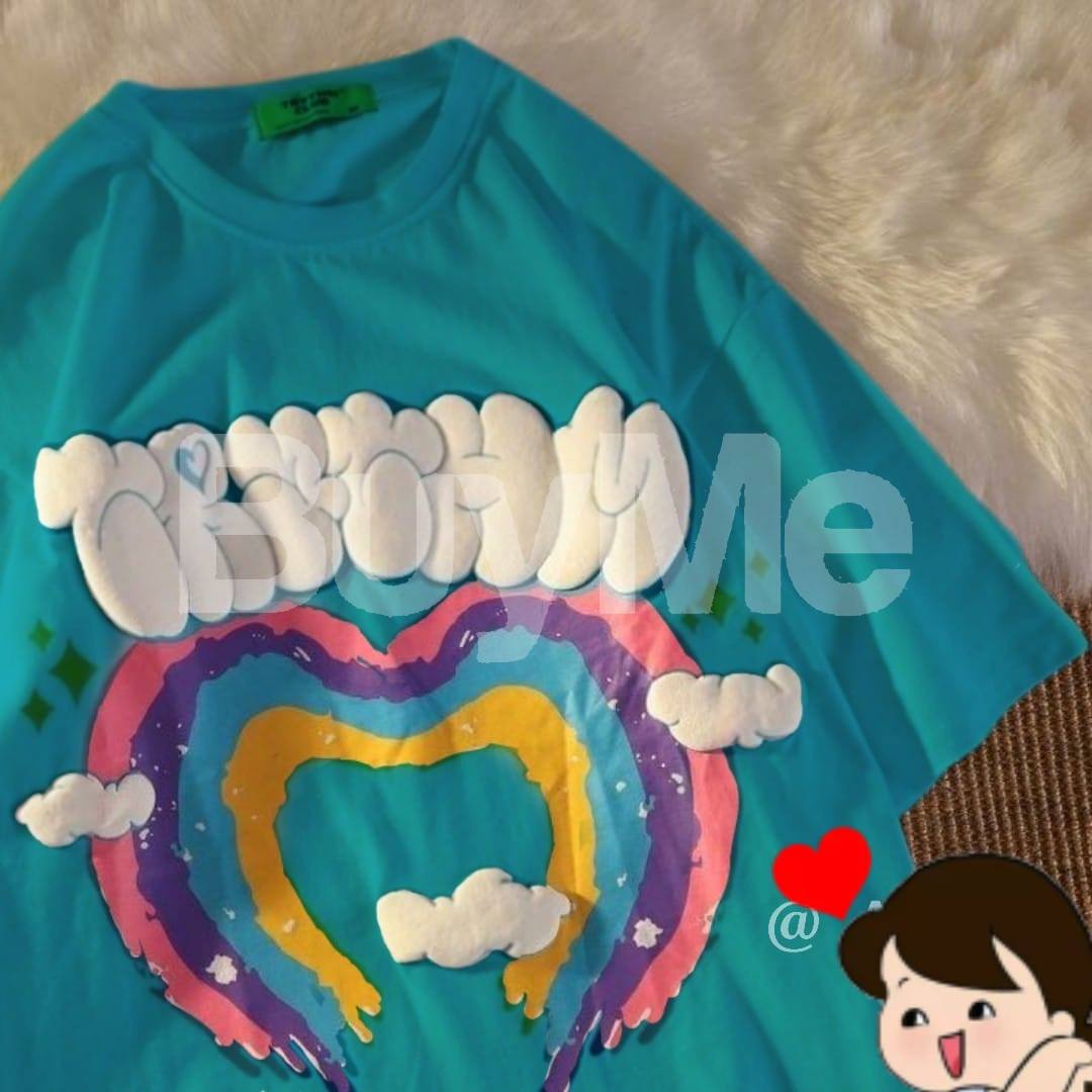 PUFF PRINT LADIES BAGGY T SHIRT - BLUE