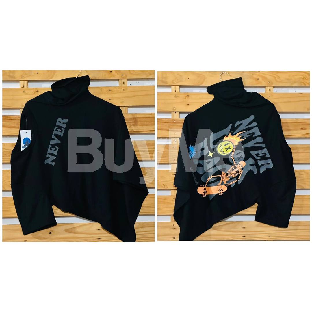 DOUBLE SIDE PRINT CREW NECK T-SHIRTS-NEVER L;OOK BACK DESIGN