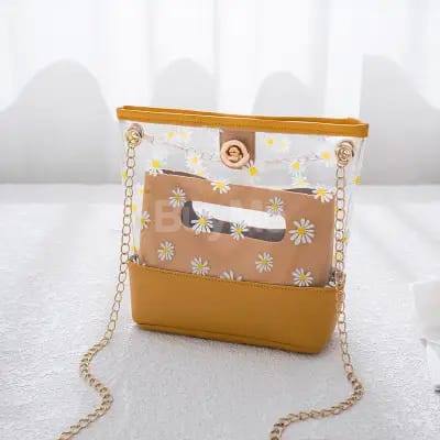 LADIES TRANSPARENT TWO PIECES SIDE BAG - BROWN